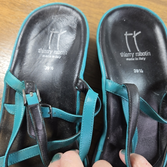 Thierry Rabotin Wave Teal Leather Strappy Sandals - Picture 2 of 11